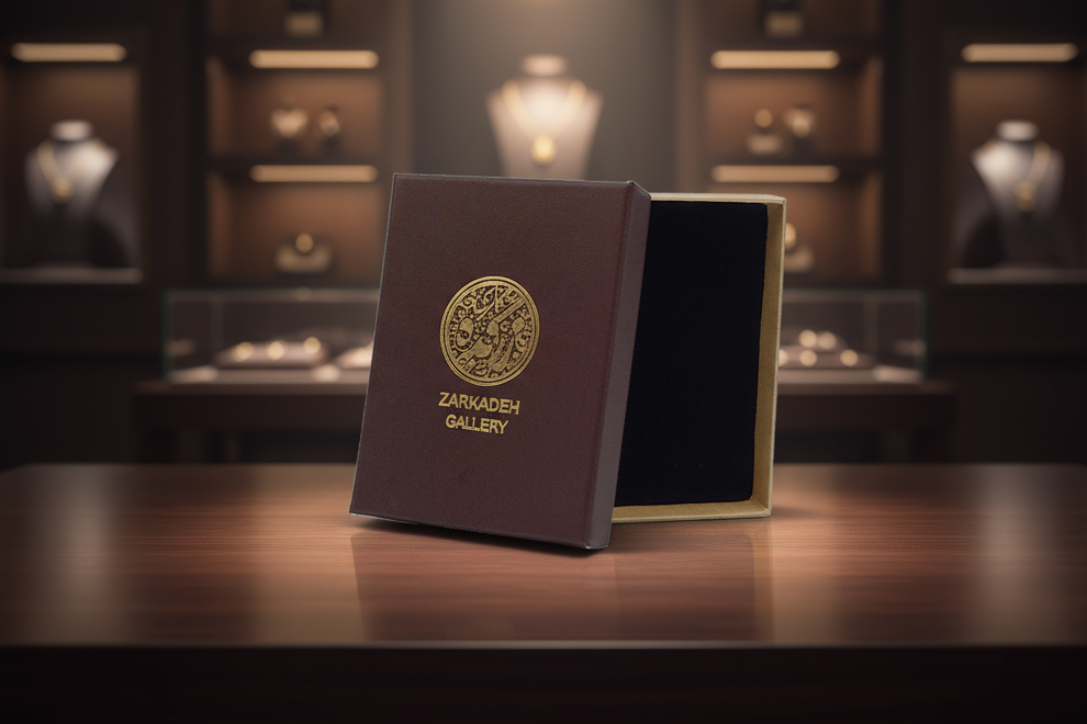 جعبه جواهرات با چاپ طلاکوب، مخمل داخلی و طراحی لوکس