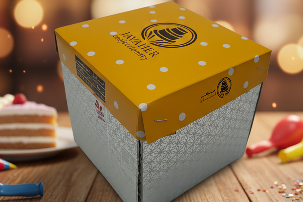 جعبه کیک با پنجره شفاف، چاپ رنگی و طراحی جشن‌وار برای جلب توجه